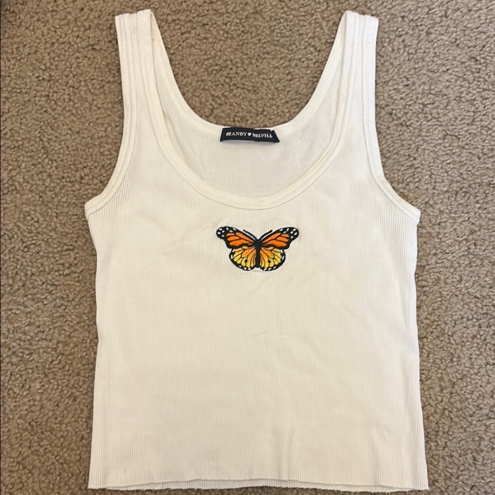 White Tank Top with Butterfly Design